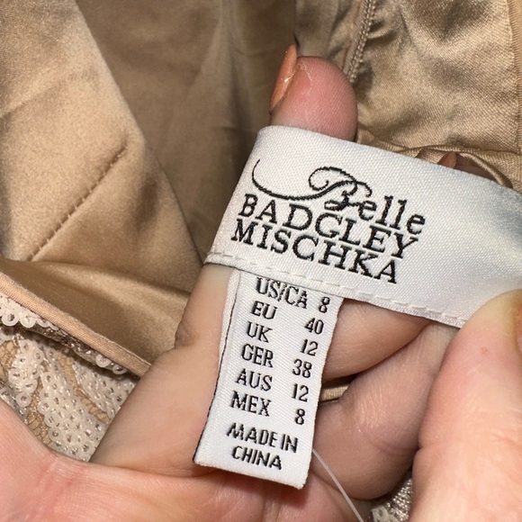 NWT Belle Badgley Mischka cream floral sequin halter mini dress formal party 8 - Picture 12 of 13